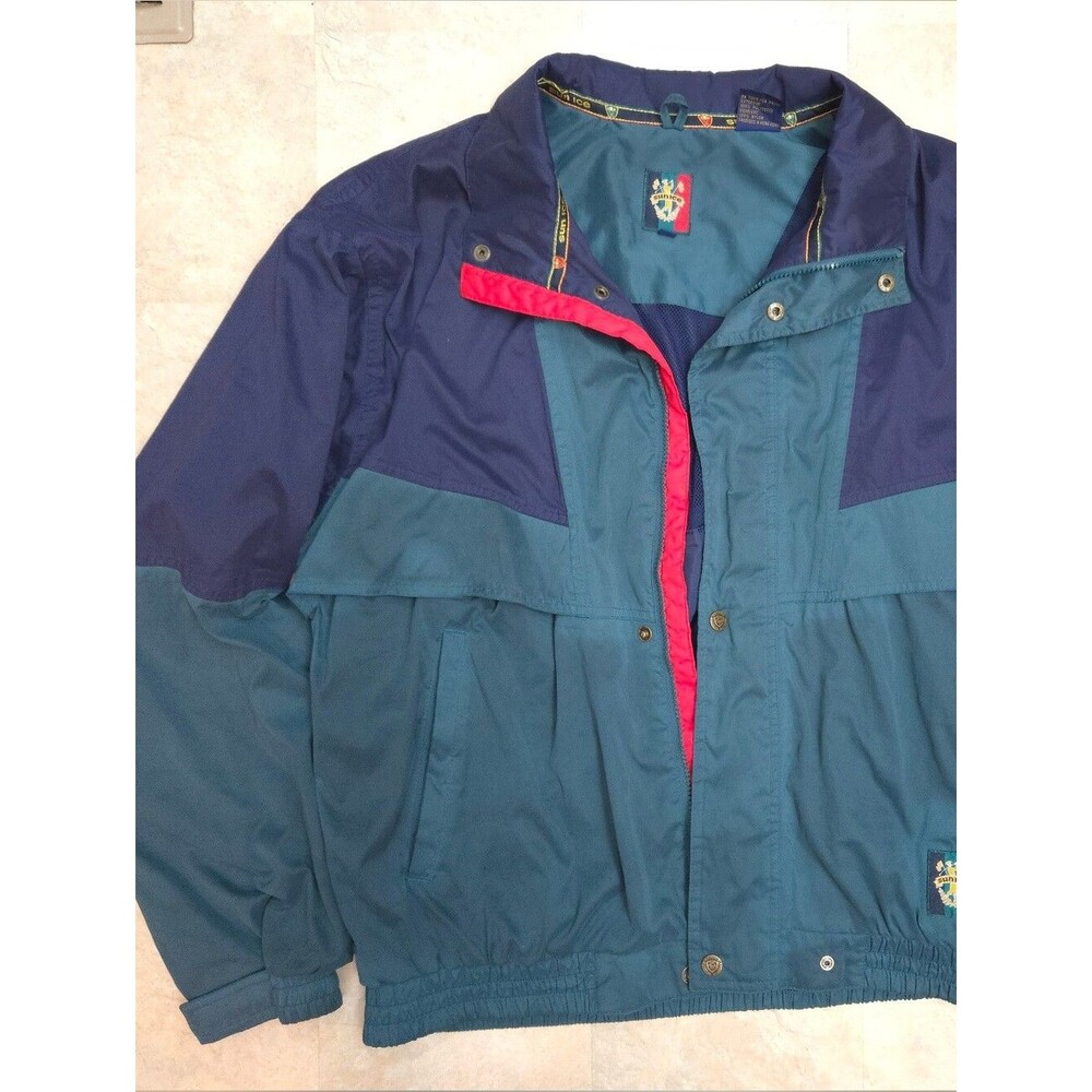 Sunice Vintage Men's Golf Jacket Navy Green Windbreaker Snap Buttons Size M
